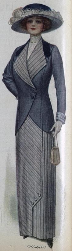 woman's suit and hat with ostrich feathers