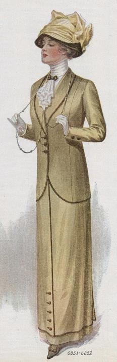 linen suit with narrow trim binding 